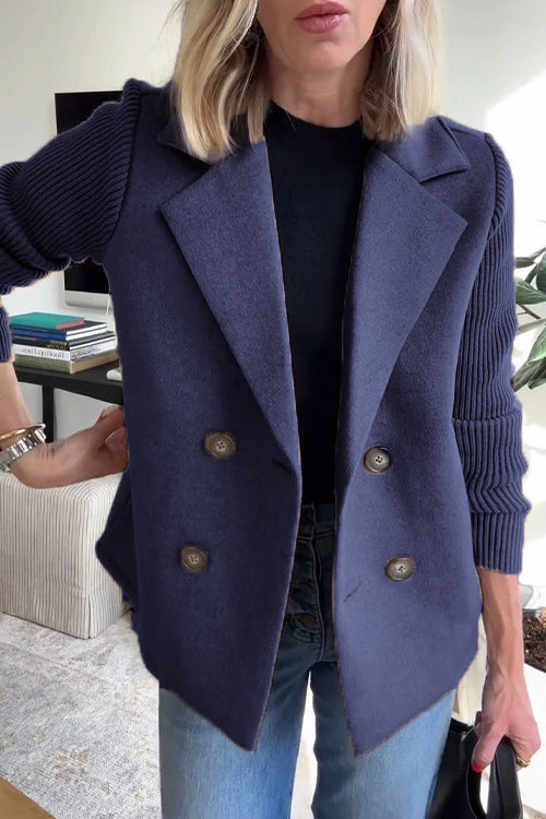 Womens Double Breasted Knit Sleeve Blazer