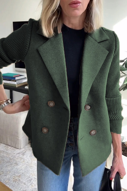 Womens Double Breasted Knit Sleeve Blazer