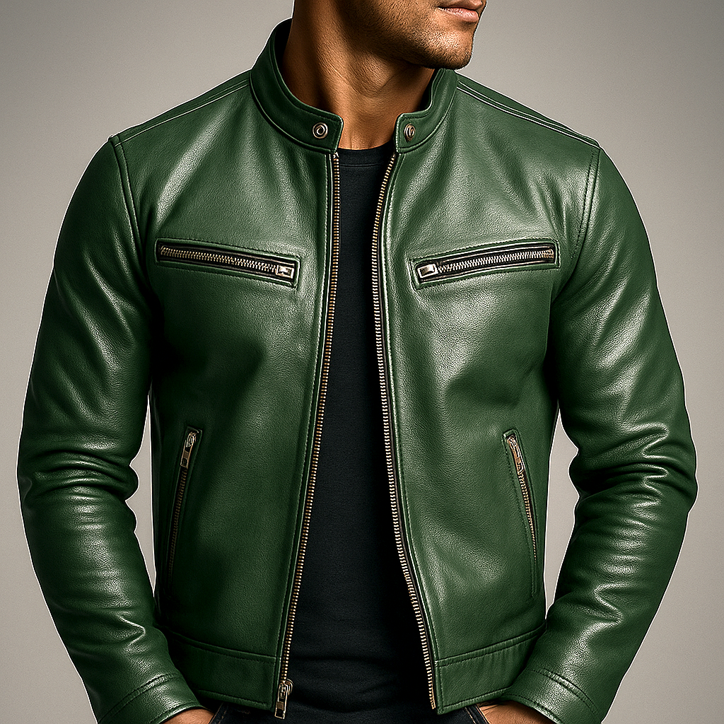 Mens Hooded Zip Front Vintage Leather Jacket