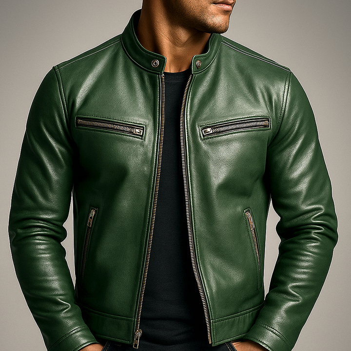 Mens Hooded Zip Front Vintage Leather Jacket