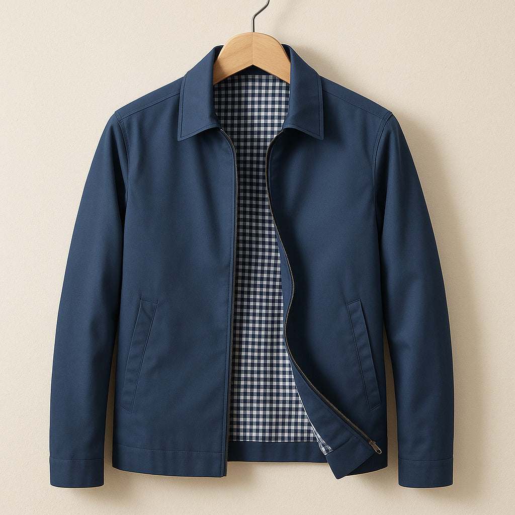 Mens Lightweight Check Lined Harrington Jacket