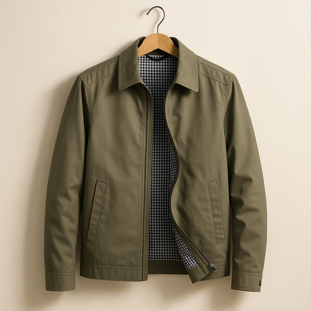 Mens Lightweight Check Lined Harrington Jacket