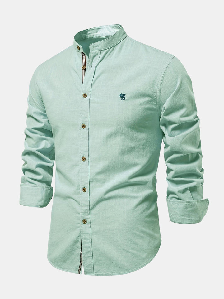 Rowan | Long Sleeve Linen Shirt With Stand Up Collar