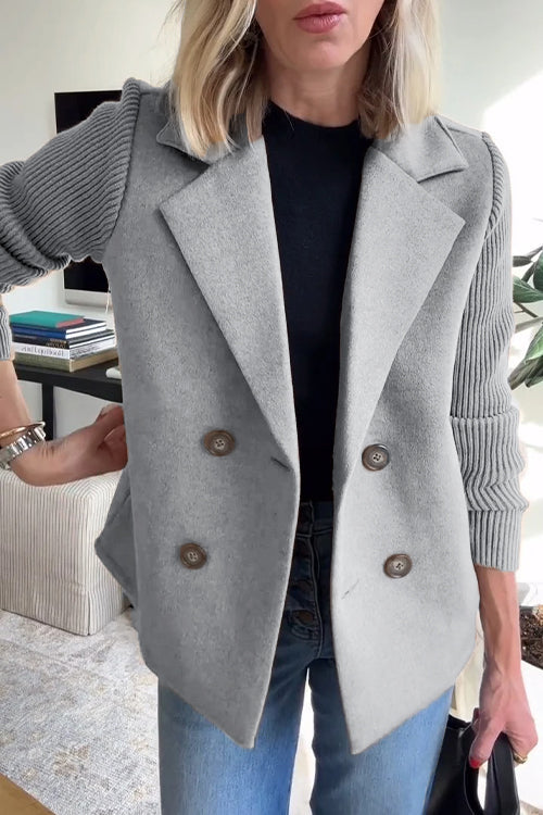 Womens Double Breasted Knit Sleeve Blazer