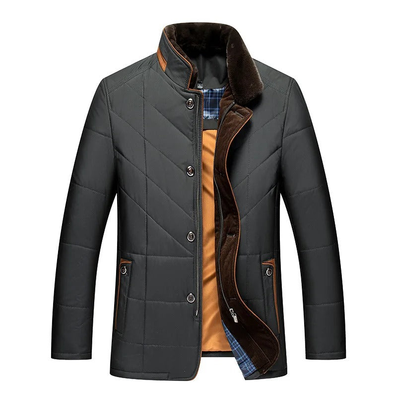 Mens Plush Collar Quilted Zip Jacket