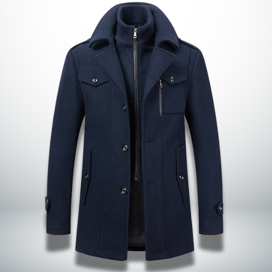 Mens Layered Collar Button Front Overcoat