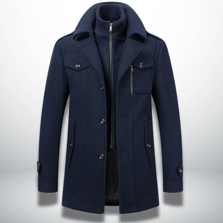 Mens Layered Collar Button Front Overcoat