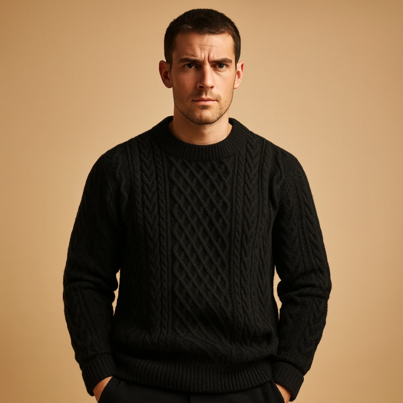 Mens Chunky Cable Knit Crew Neck Jumper