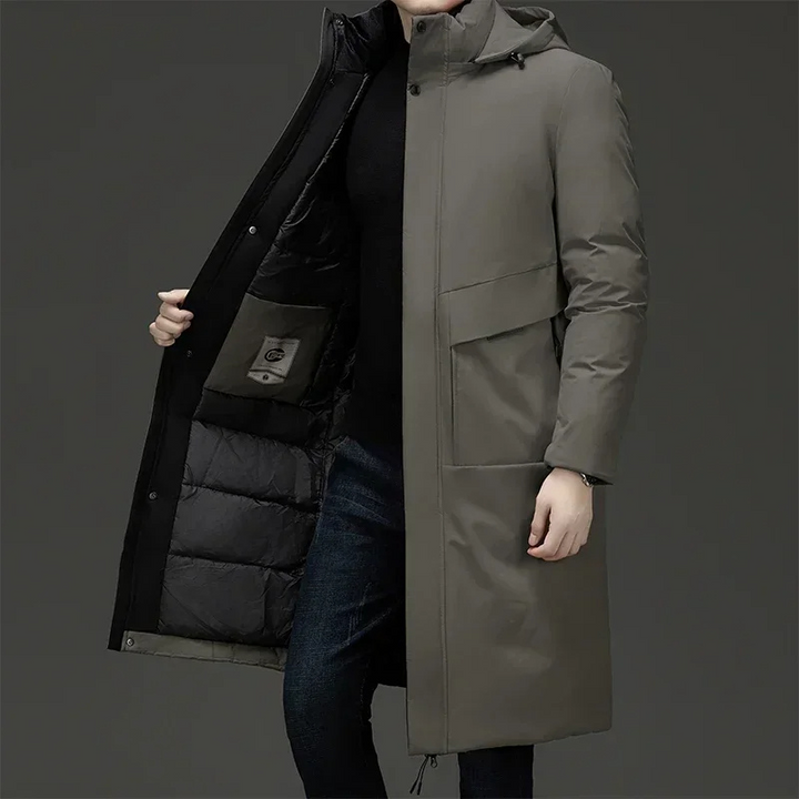 Mens Hooded Longline Quilted Coat