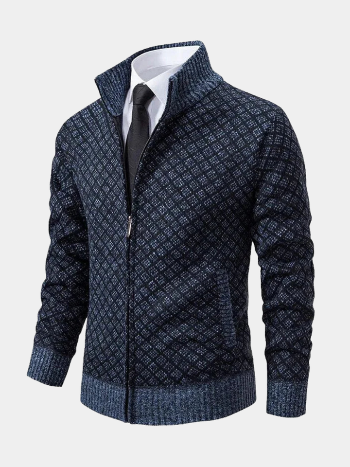 Mens Stand Collar Zip Up Knit Cardigan