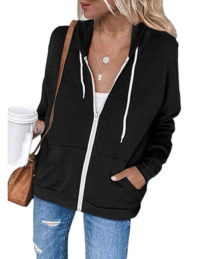 Womens Cotton Blend Full Zip Drawstring Hoodie