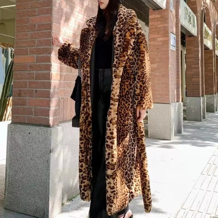 Belted Faux Fur Leopard Coat