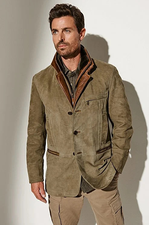 Mens Vintage Lined Suede Button Jacket