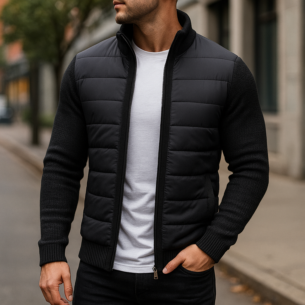 Mens Quilted Knit Sleeve Padded Jacket