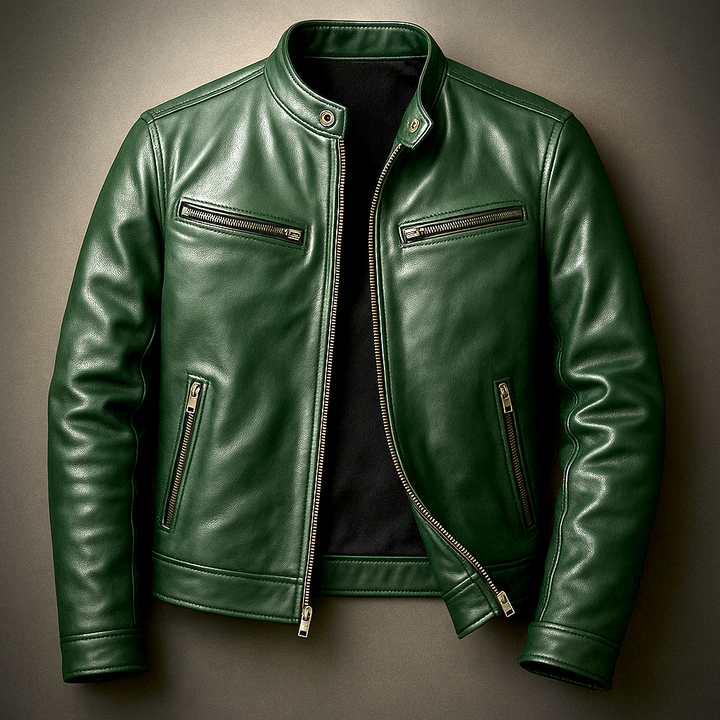 Mens Hooded Zip Front Vintage Leather Jacket
