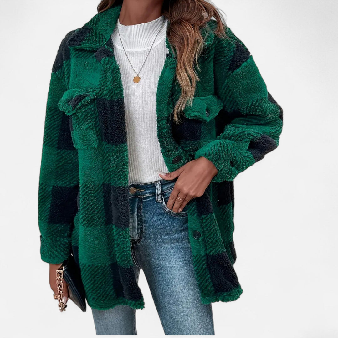 Womens Checked Plush Lined Winter Shacket