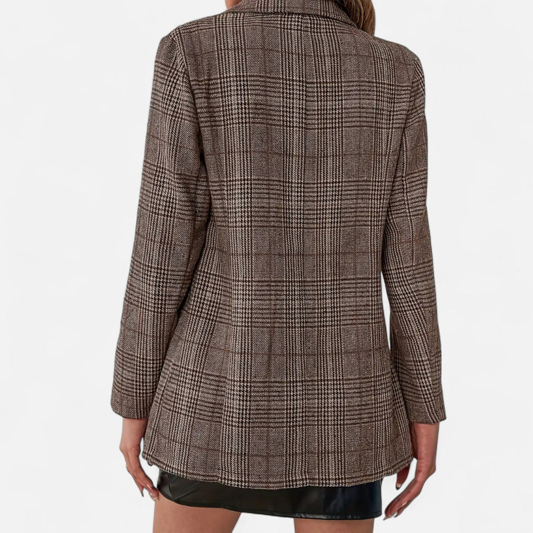 Womens Brown Plaid Single Breasted Blazer