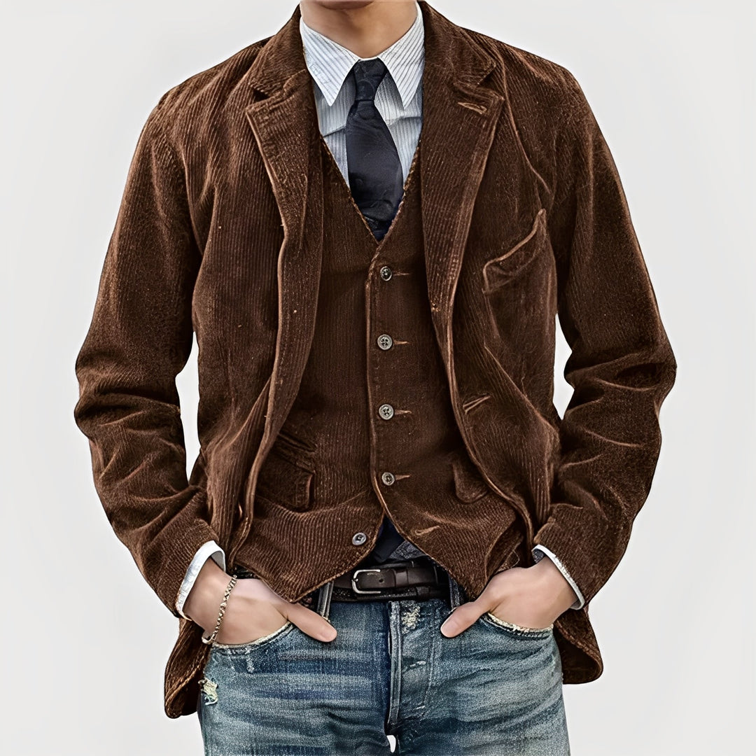 Mens Corduroy Blazer And Waistcoat Set