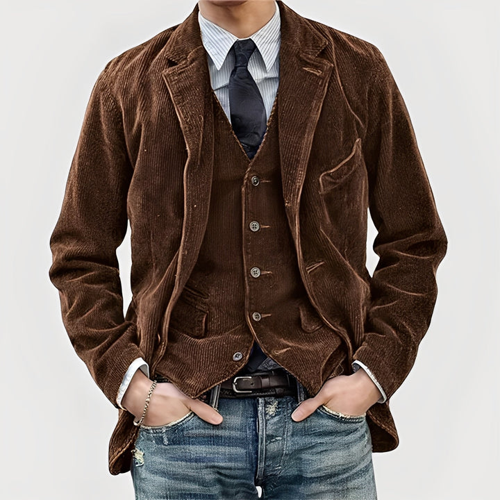 Mens Corduroy Blazer And Waistcoat Set
