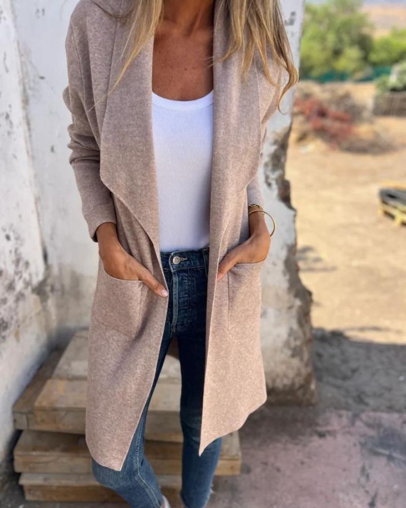 Womens Lapel Collar Longline Knit Cardigan