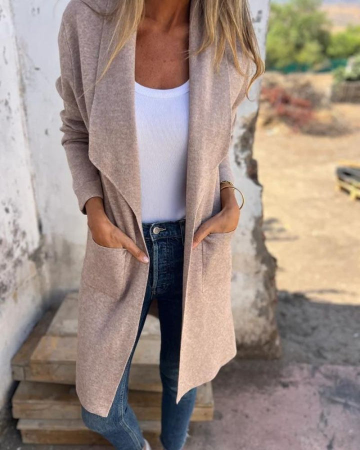 Womens Lapel Collar Longline Knit Cardigan