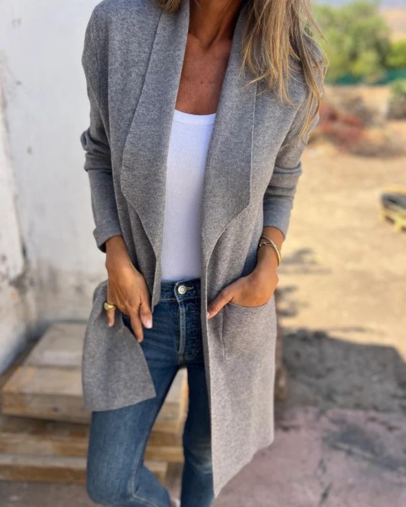 Womens Lapel Collar Longline Knit Cardigan