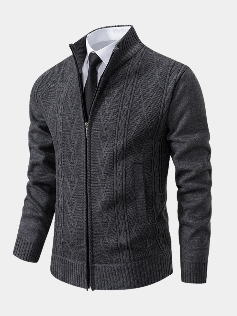 Mens Stand Collar Zip Up Knit Cardigan