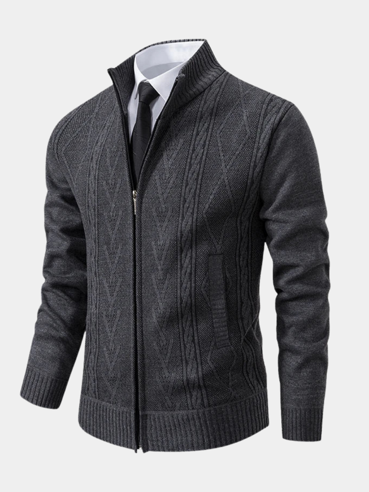 Mens Stand Collar Zip Up Knit Cardigan