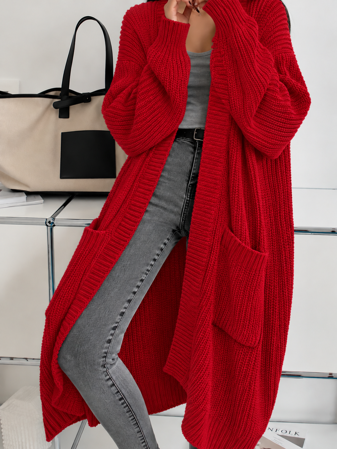 Womens Oversized Long Chunky Knit Cardigan