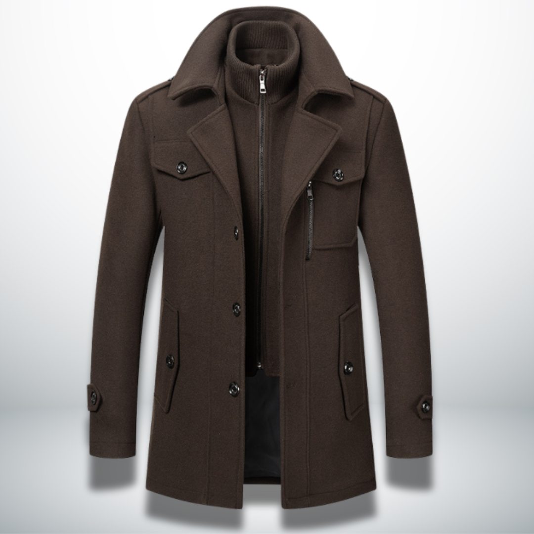 Mens Layered Collar Button Front Overcoat
