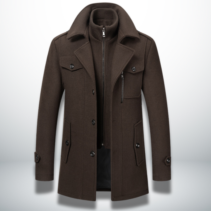 Mens Layered Collar Button Front Overcoat