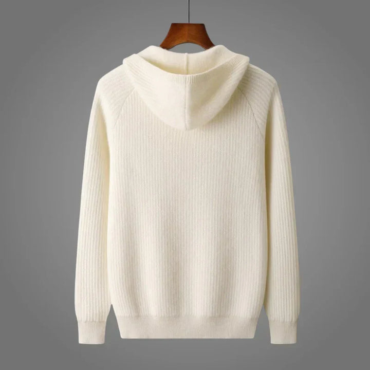 Mens Wool Ribbed Hooded Zip Up Cardigan