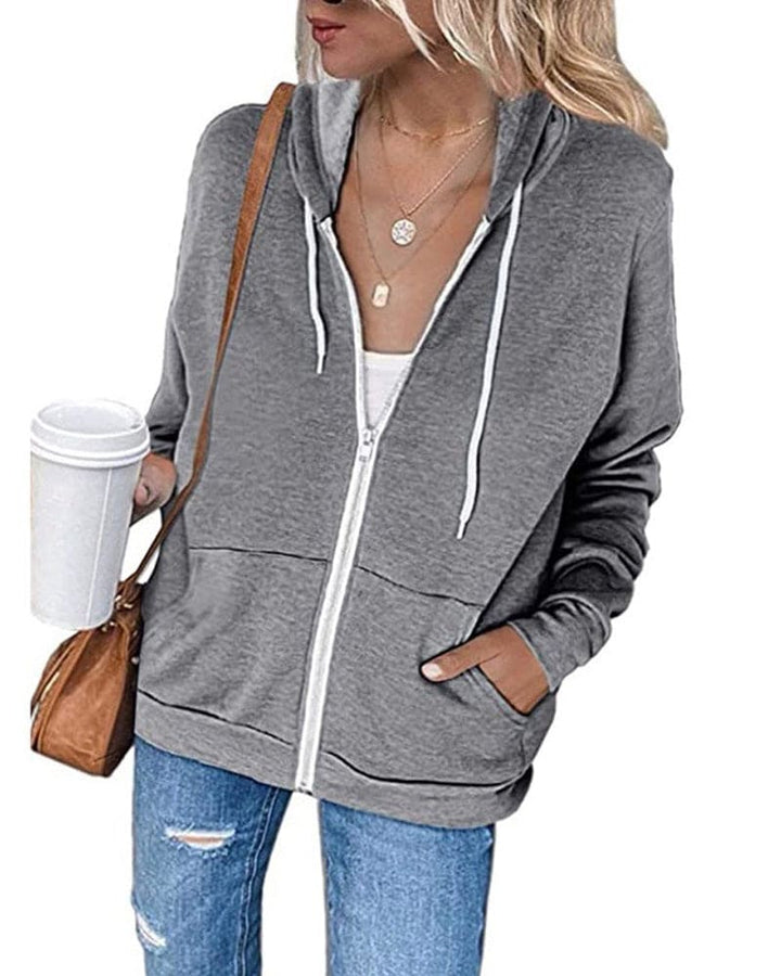 Womens Cotton Blend Full Zip Drawstring Hoodie