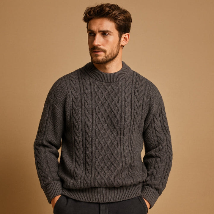 Mens Chunky Cable Knit Crew Neck Jumper