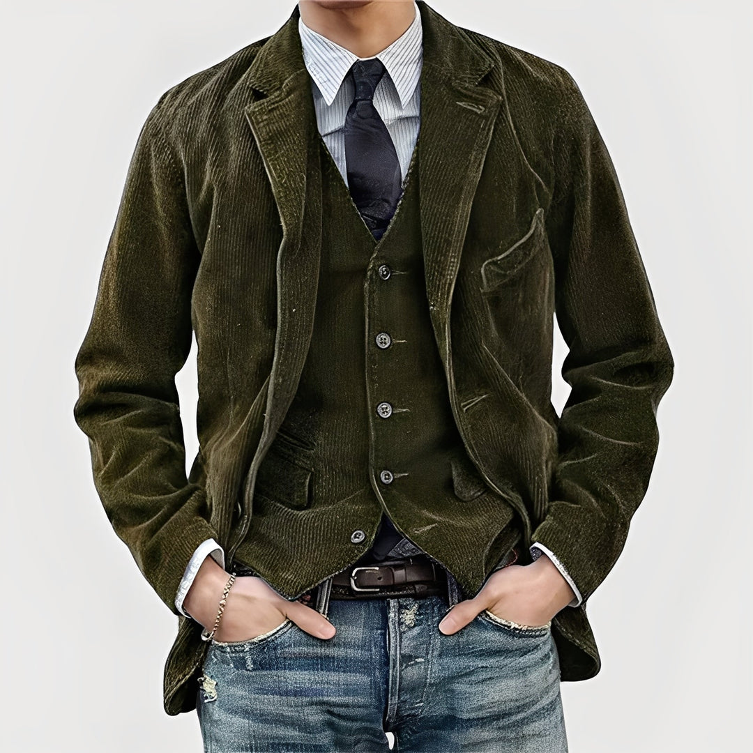 Mens Corduroy Blazer And Waistcoat Set