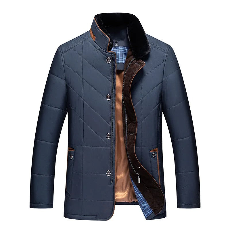 Mens Plush Collar Quilted Zip Jacket