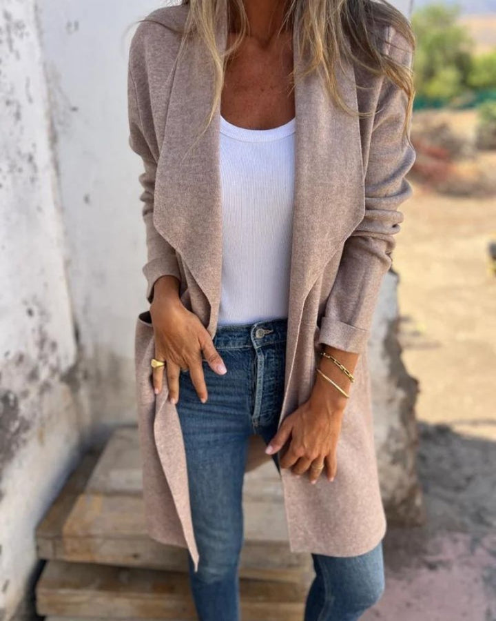 Womens Lapel Collar Longline Knit Cardigan