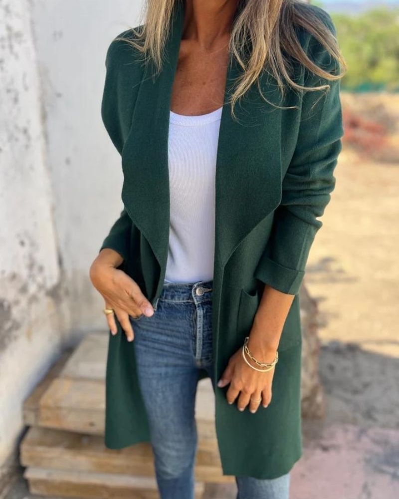 Womens Lapel Collar Longline Knit Cardigan