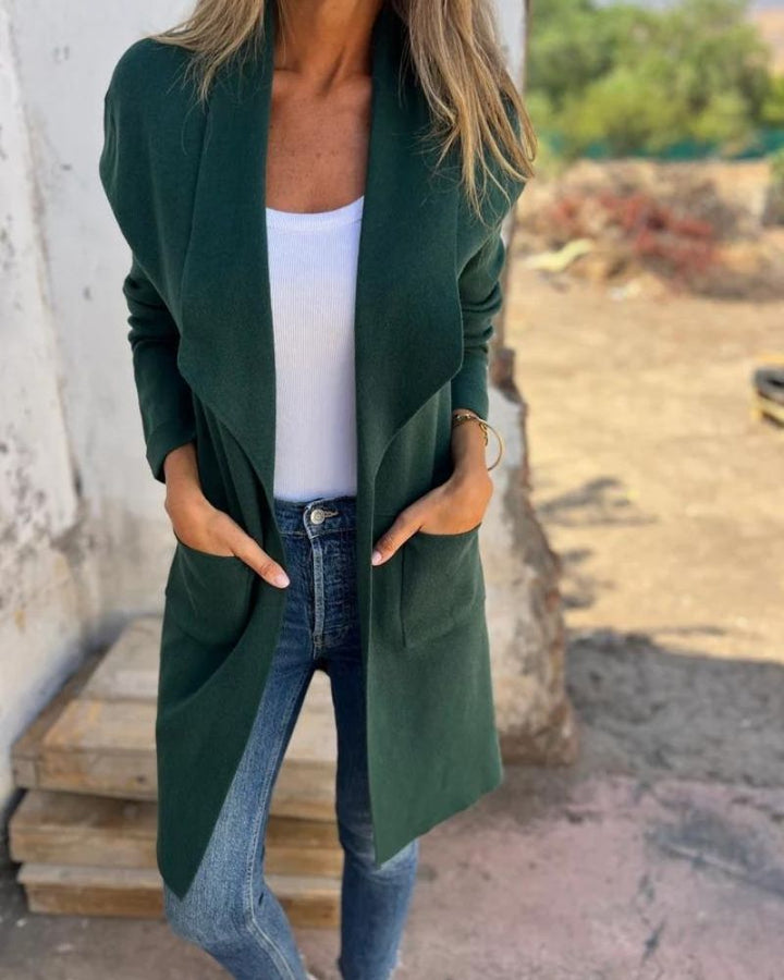 Womens Lapel Collar Longline Knit Cardigan