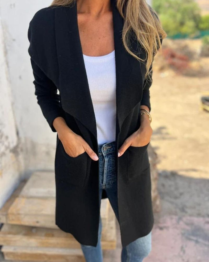Womens Lapel Collar Longline Knit Cardigan