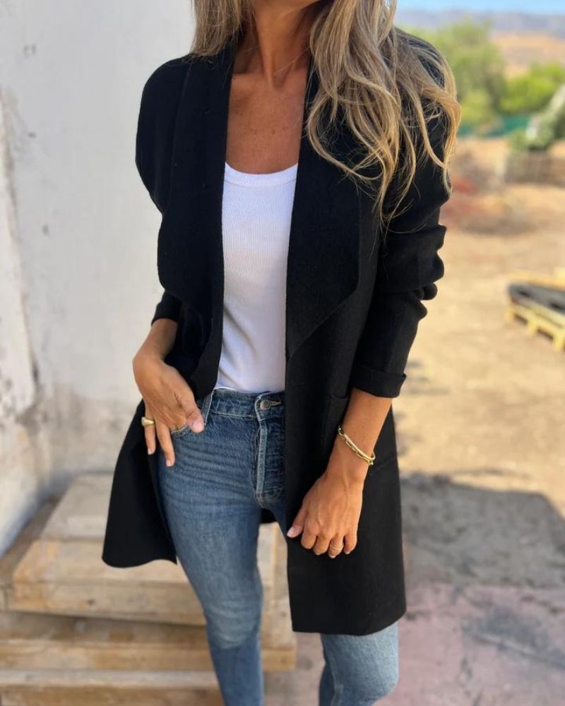 Womens Lapel Collar Longline Knit Cardigan