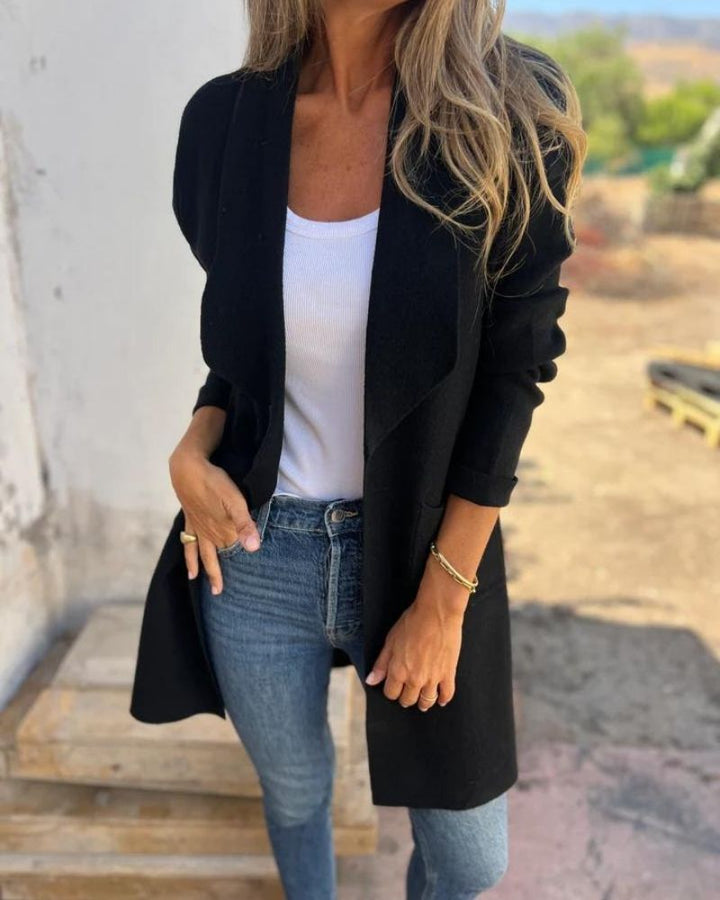 Womens Lapel Collar Longline Knit Cardigan