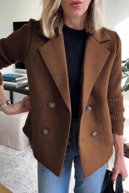 Womens Double Breasted Knit Sleeve Blazer