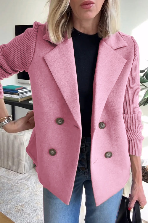 Womens Double Breasted Knit Sleeve Blazer
