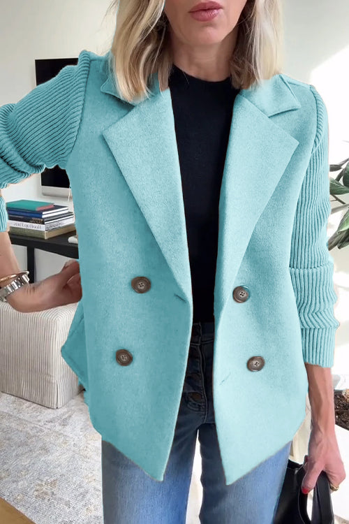 Womens Double Breasted Knit Sleeve Blazer