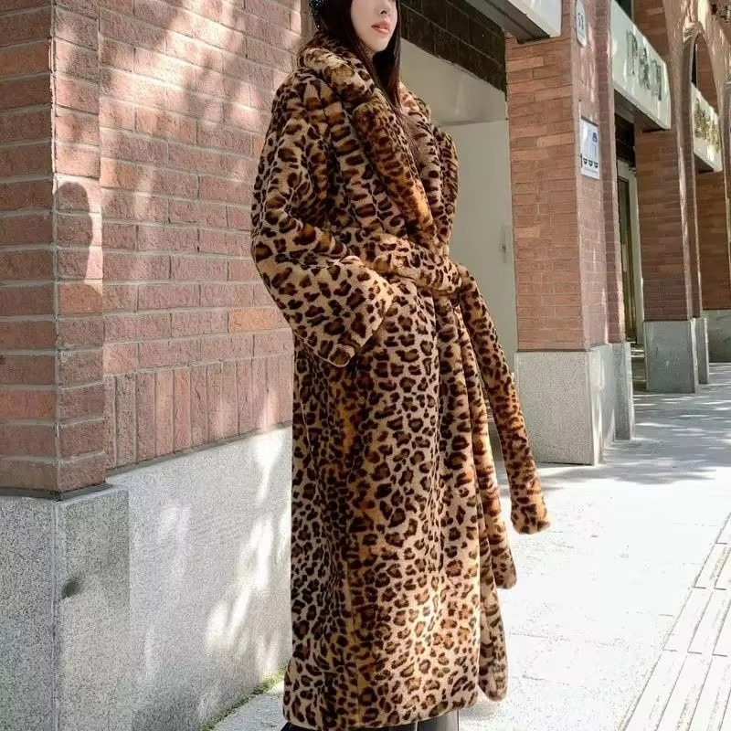 Belted Faux Fur Leopard Coat