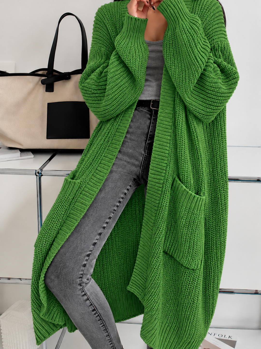 Womens Oversized Long Chunky Knit Cardigan