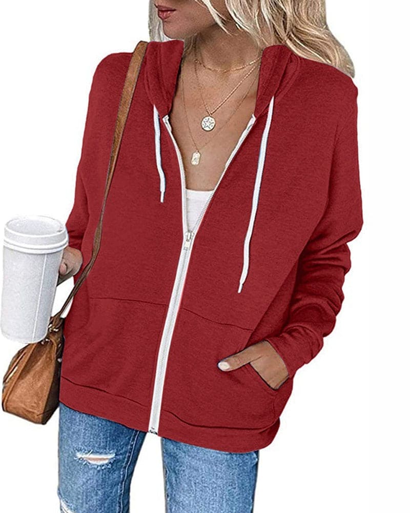 Womens Cotton Blend Full Zip Drawstring Hoodie