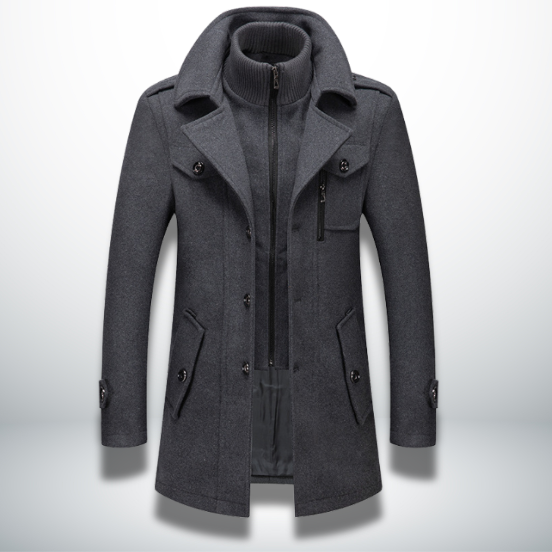 Mens Layered Collar Button Front Overcoat