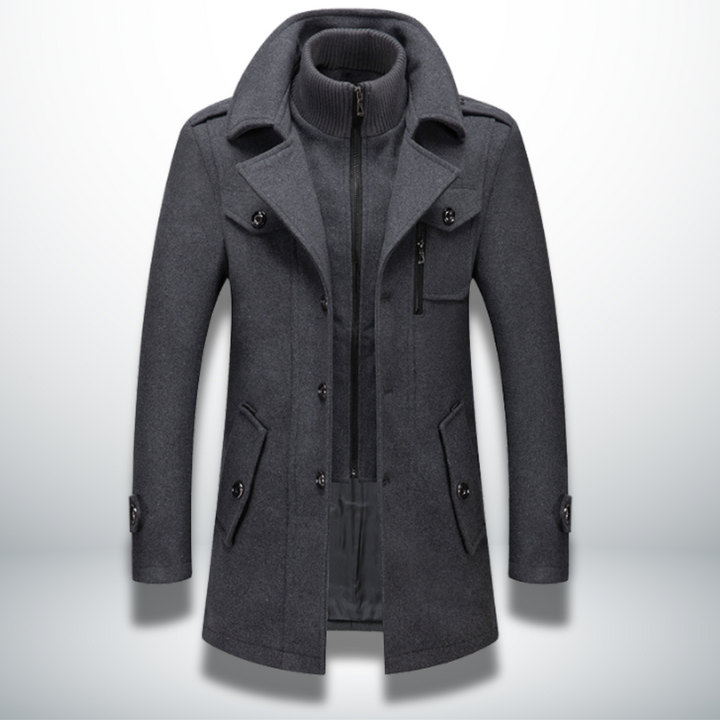 Mens Layered Collar Button Front Overcoat